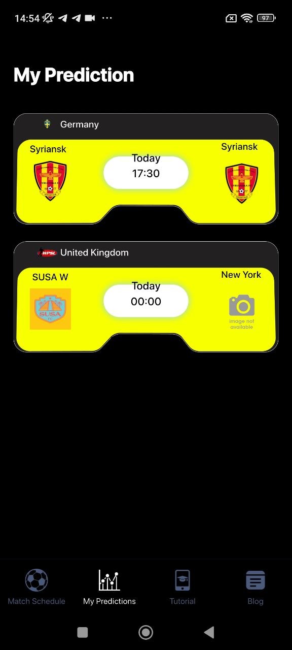 Predictions list screen