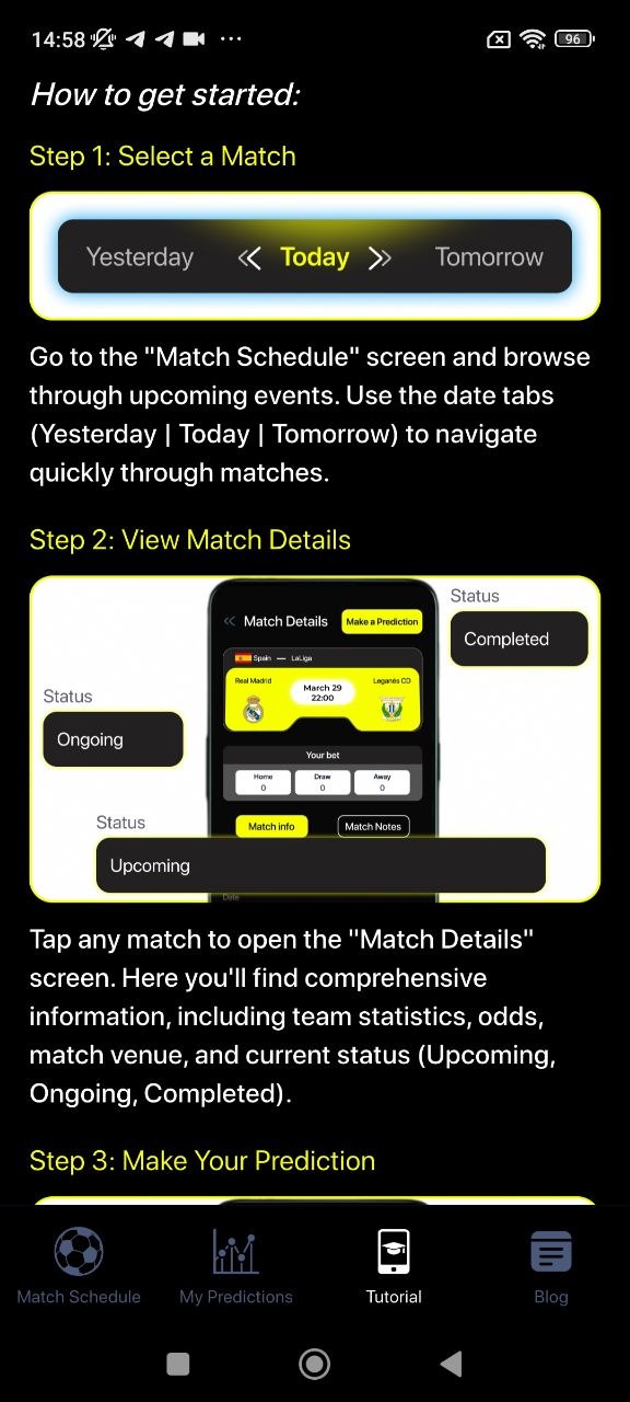 Prediction modal screen